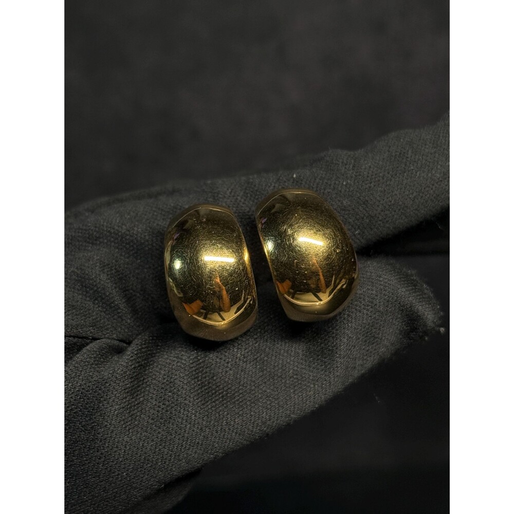 Vintage Monet Gold Tone Hoop Clip On Earrings Wide Rounded Hoops
